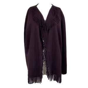 Lady Dorby Cardigan Womens Sz 2X Plus Purple Knit‎ Fringe Shawl Collar Open